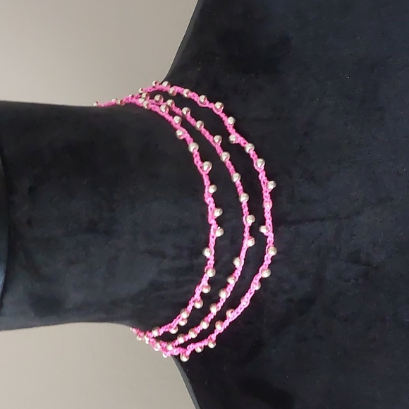 Pink Wrap Necklace, Bohemian, Beachy, Summer, Handcrafted - Picture 3 of 14